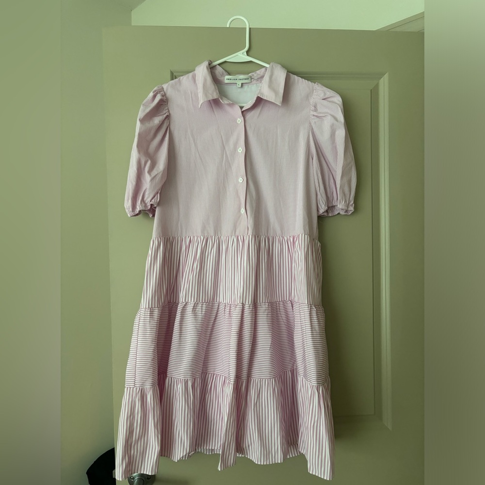 Pink striped button up dress